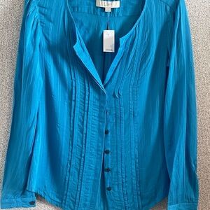 Ann Taylor Blue Long Sleeve Mandarin‎ Collar Blouse